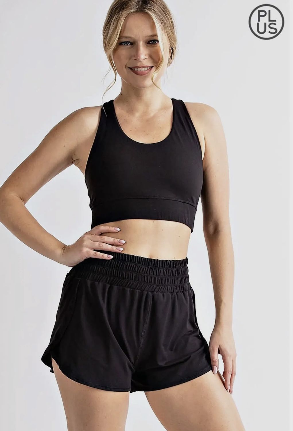 Butter Track Shorts Plus Size, Color: Black, Size: 1X
