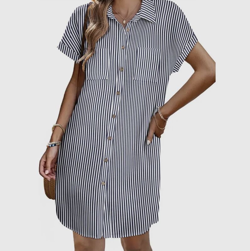 Darcy Striped Linen Dress - Blue
