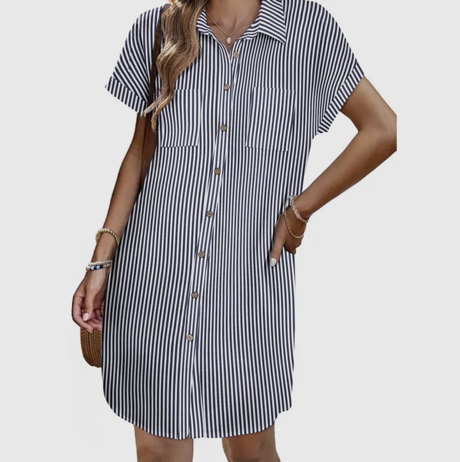Darcy Striped Linen Dress - Blue, Color: Blue, Size: Small