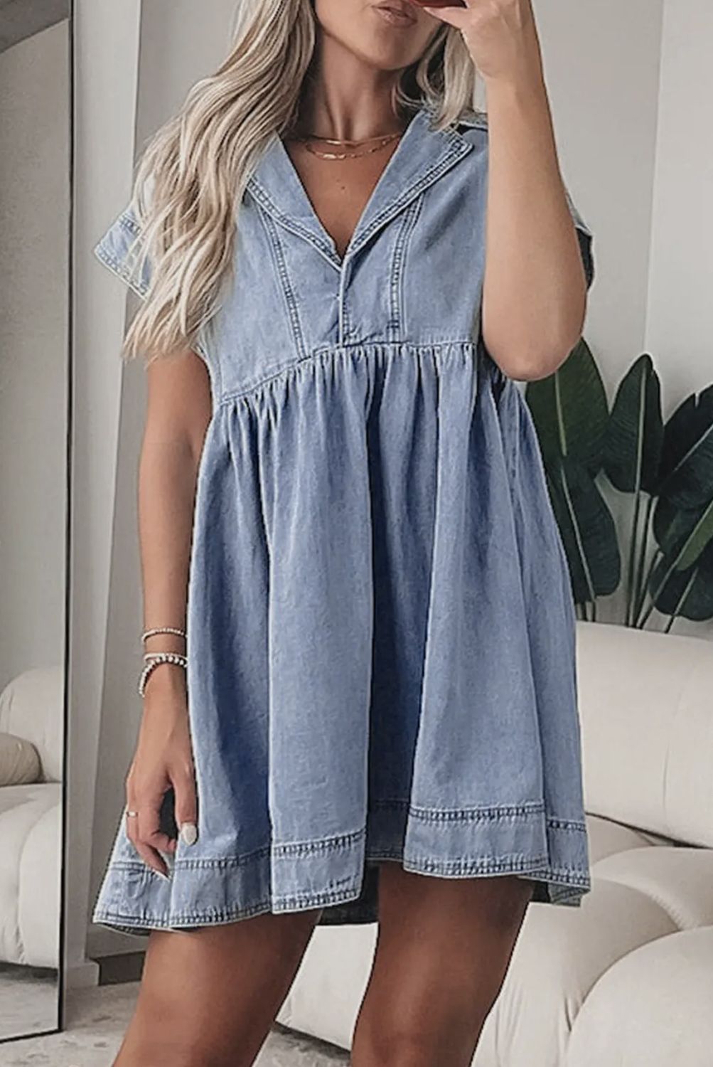 Beau Blue Babydoll Dress, Color: Beau Blue, Size: Small