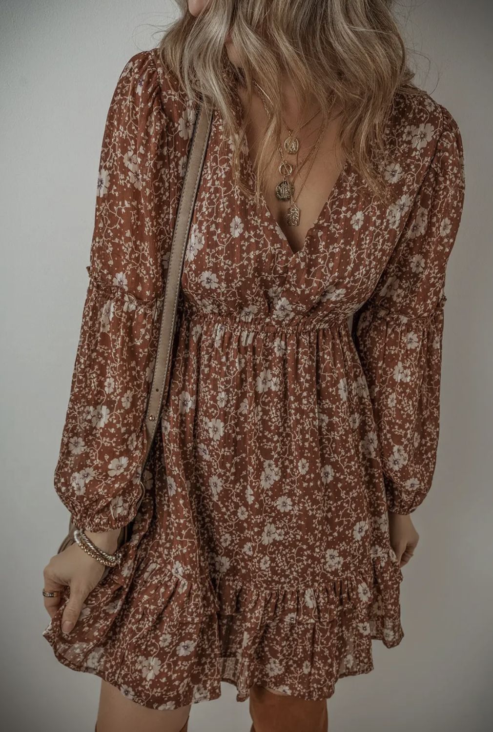 Racheal Boho Mini Dress, Color: Brown, Size: Small