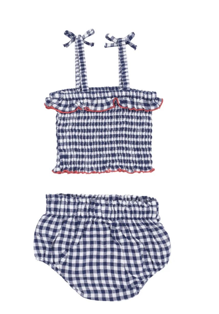 Navy Gingham Smocked Top &amp; Bloomer, Color: Navy, Size: 0-3M
