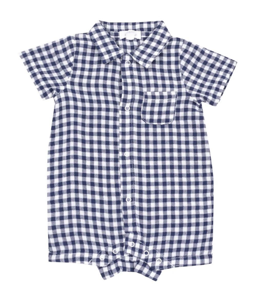 Button Down Polo Shortie, Color: Navy, Size: 3-6M