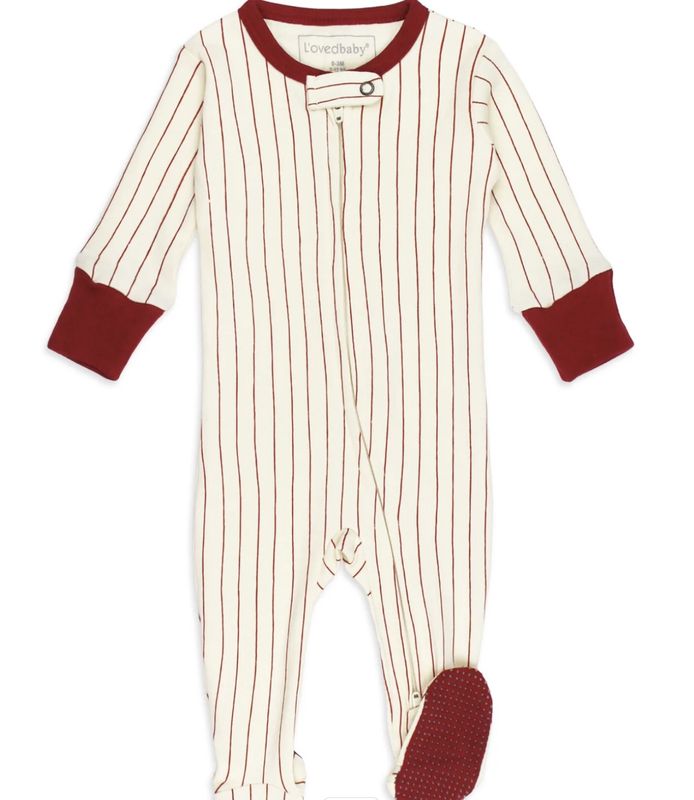 Crimson Pinstripe Zipper Footie
