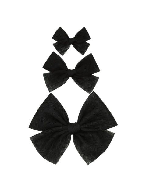 Tulle Bow - Black Dot Clip Large, Color: Black, Size: Small
