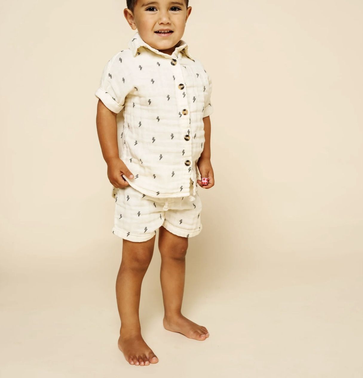 Lightening Bolt Shirt, Color: Cream/Black Lightening Bolts, Size: NB-3M