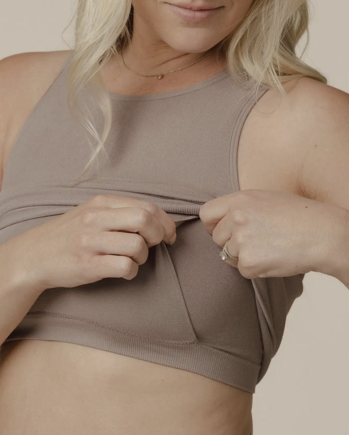 Stacy Longline Bra Top - Taupe, Color: Taupe, Size: Small