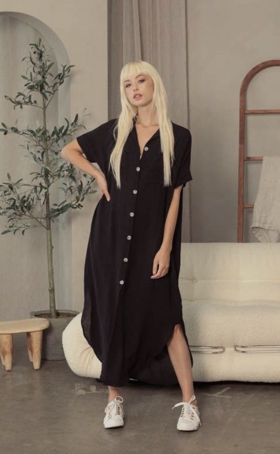 Clara Magic Button Down Maxi, Color: Black, Size: 1X