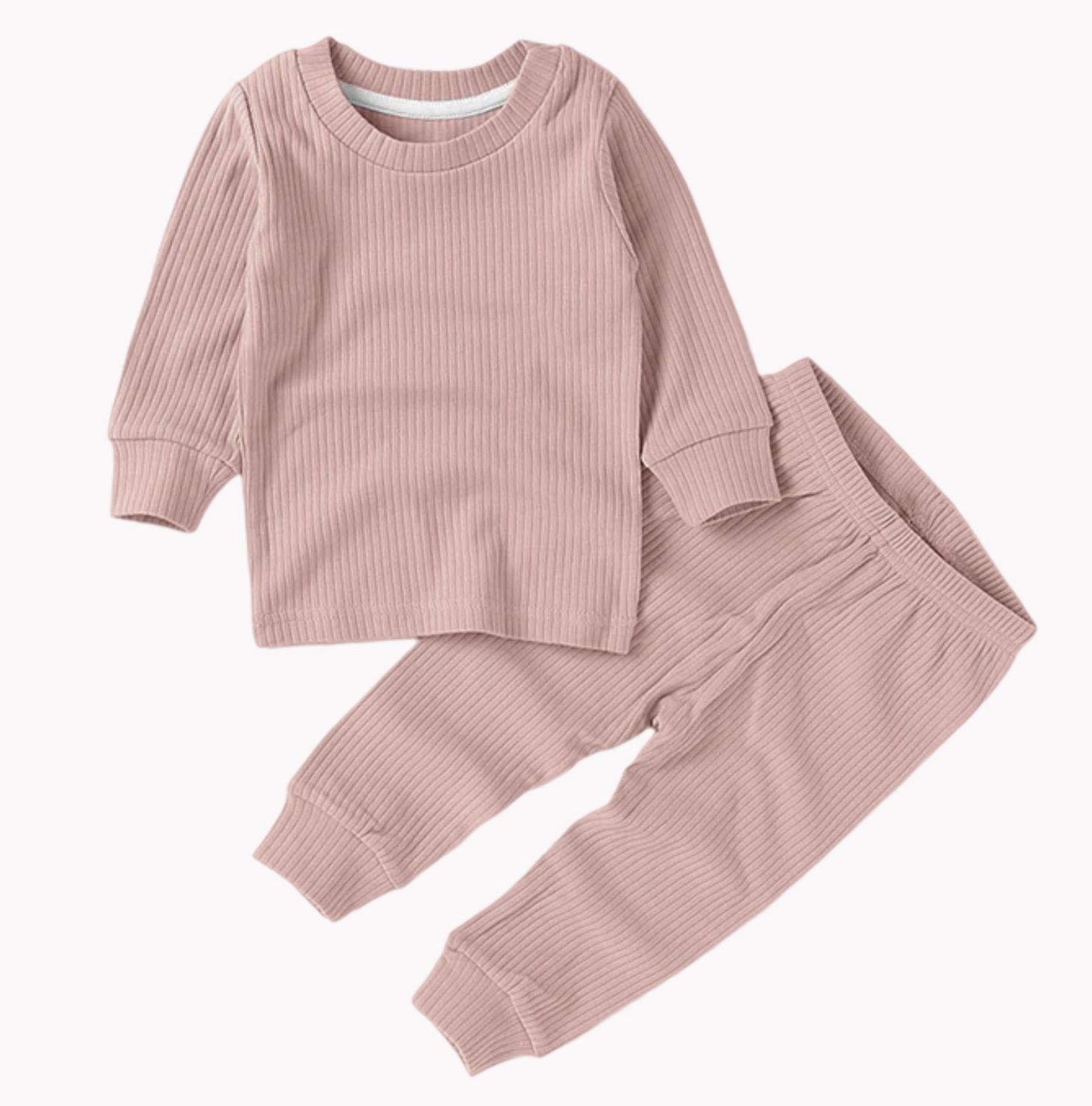 Ribbed Lounge Pajama Set 2 Piece - Blush, Color: Blush, Size: 0-3M