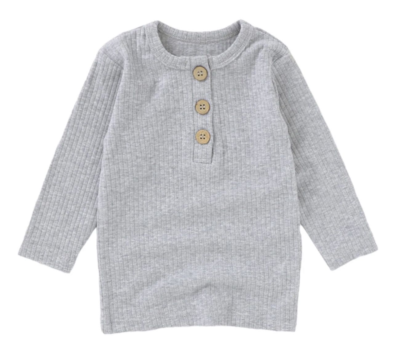 Ribbed Button Shirt - Gray, Color: Gray, Size: 0-3M