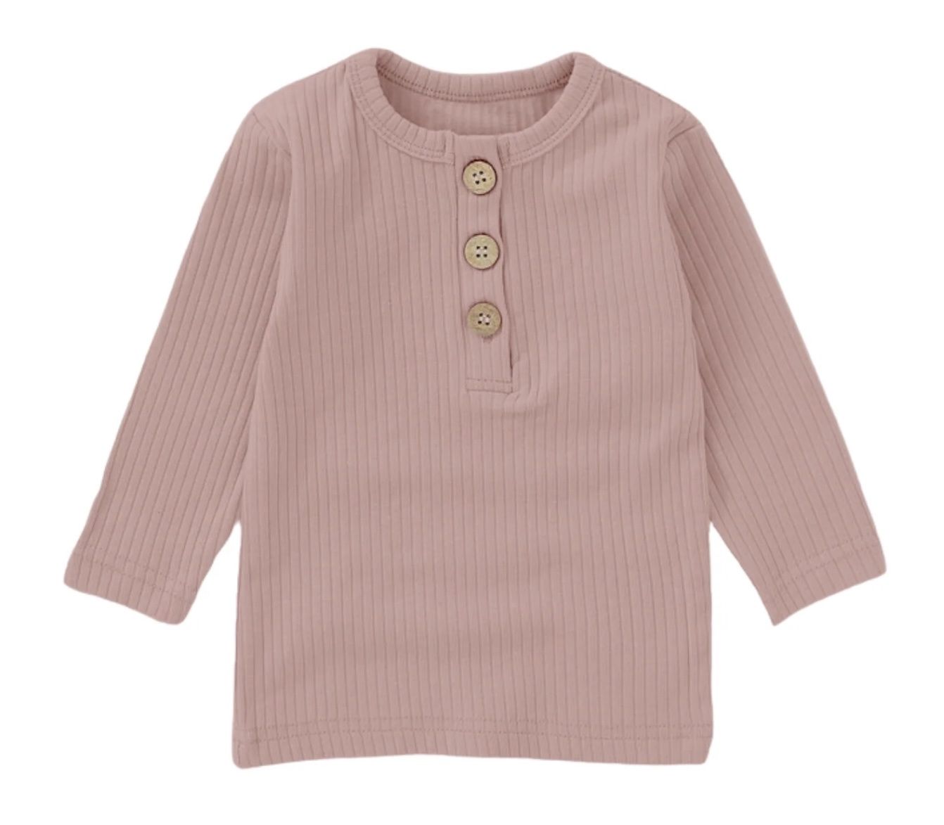 Ribbed Button Shirt - Rose, Color: Rose, Size: 3-6M
