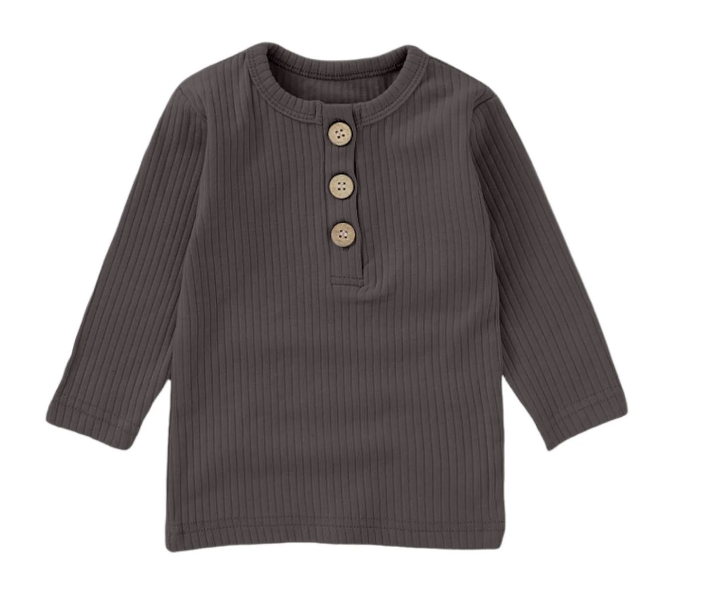 Ribbed Button Shirt - Midnight Black, Color: Midnight Black, Size: 0-3M