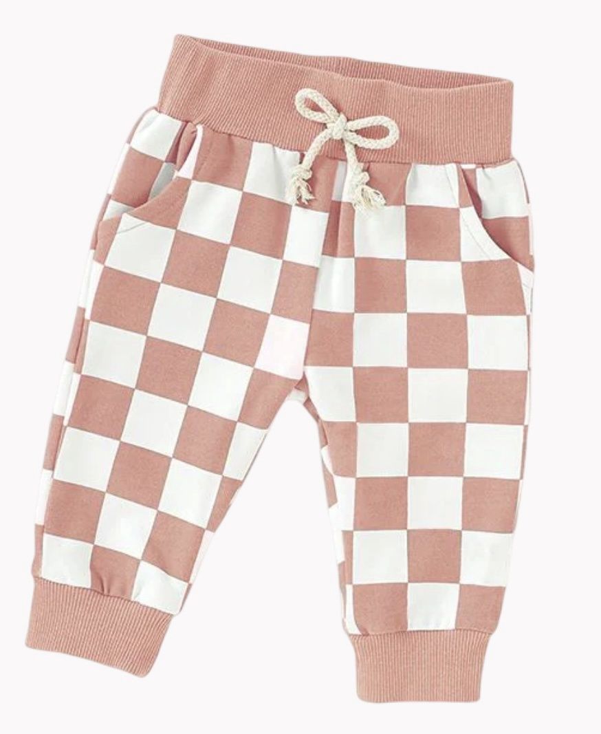 Thomas Checkered Pants - Blush, Color: Blush, Size: 0-3M