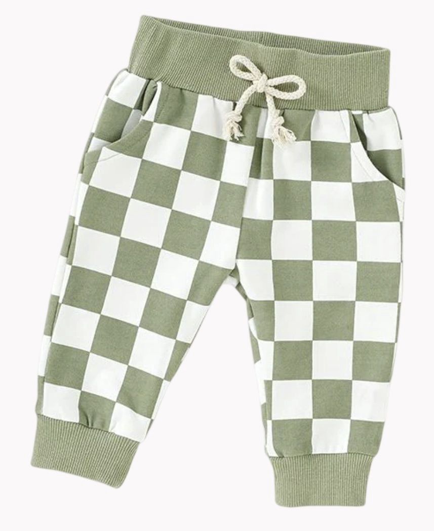 Thomas Checkered Pants - Sage, Color: Sage, Size: 0-3M
