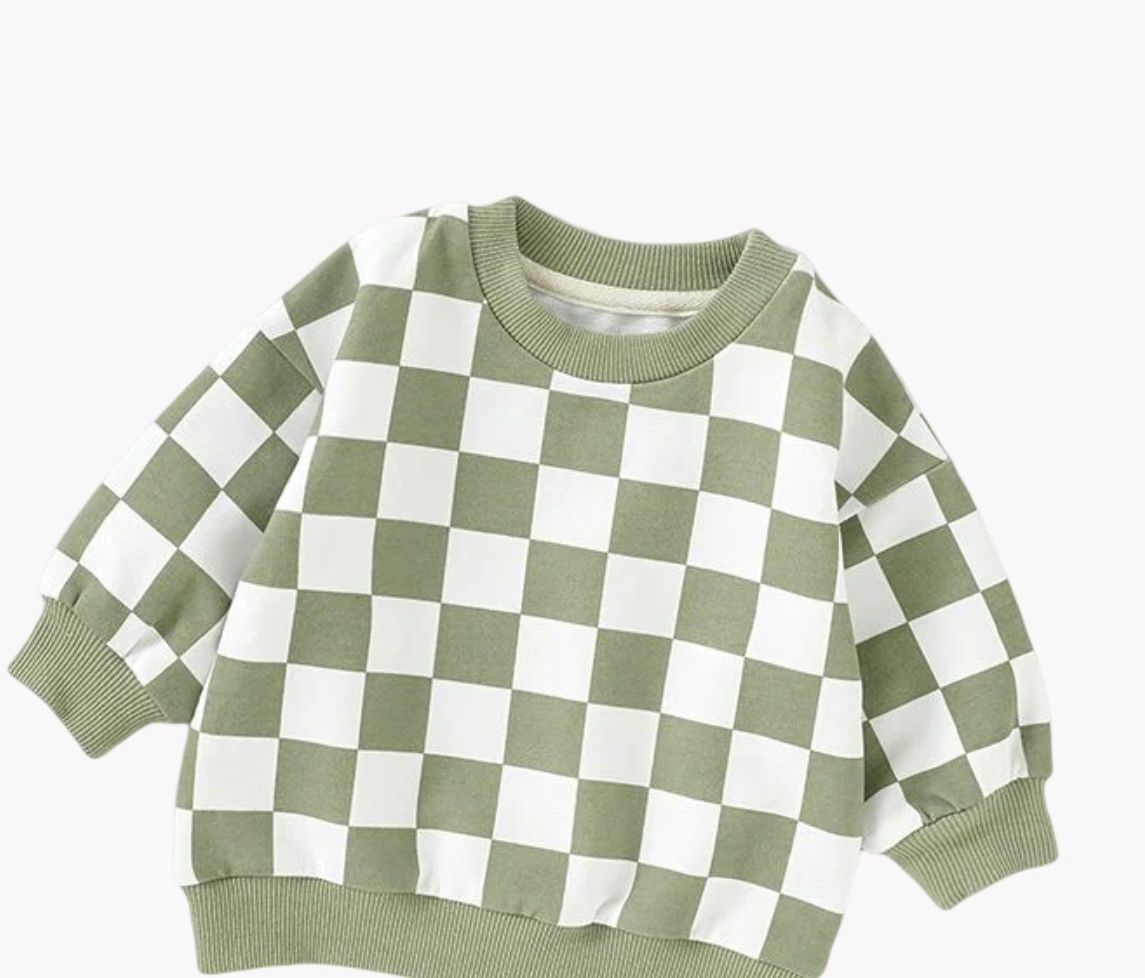 Thomas Checkered Sweater - Sage, Color: Sage, Size: 0-3M