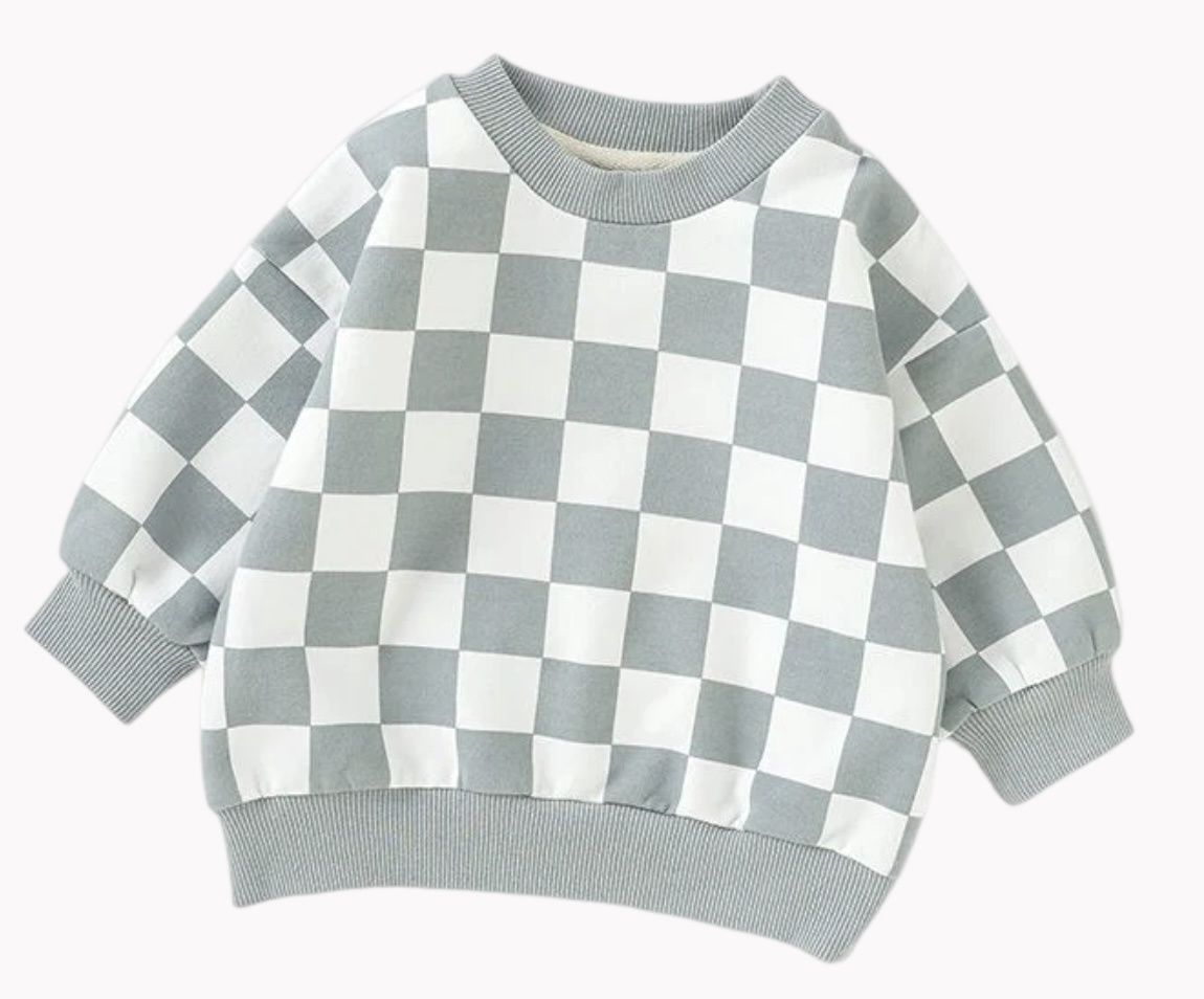 Thomas Checkered Sweater - Slate, Color: Slate, Size: 0-3M