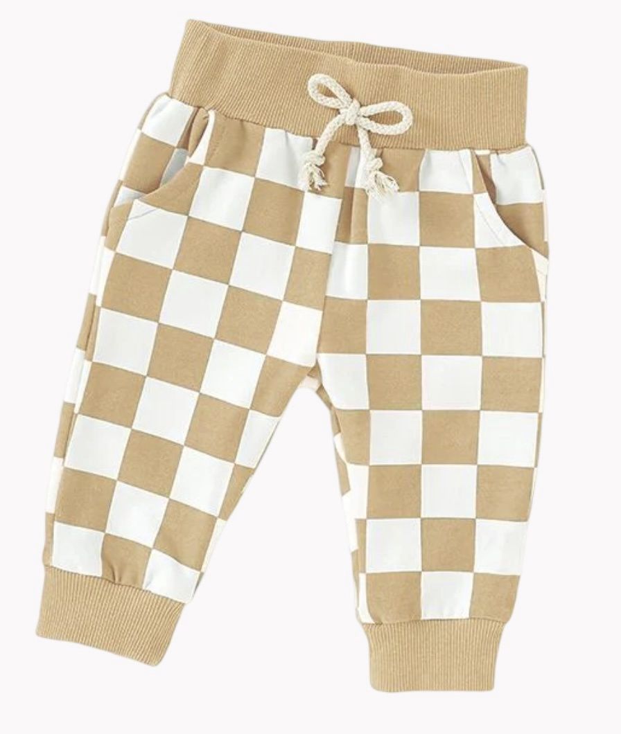 Thomas Checkered Pants - Wheat, Color: Wheat, Size: 0-3M