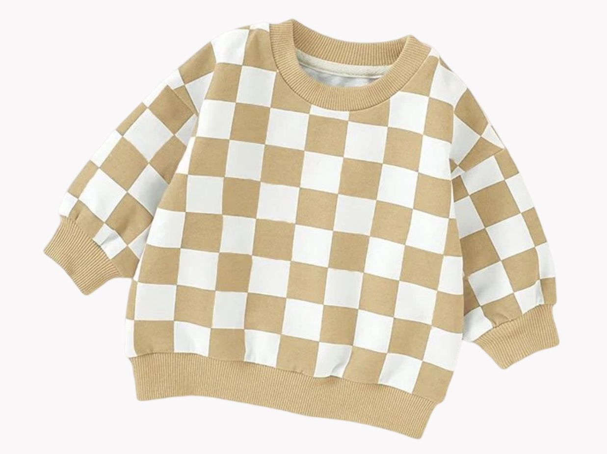 Thomas Checkered Sweater - Wheat, Color: Wheat, Size: 0-3M