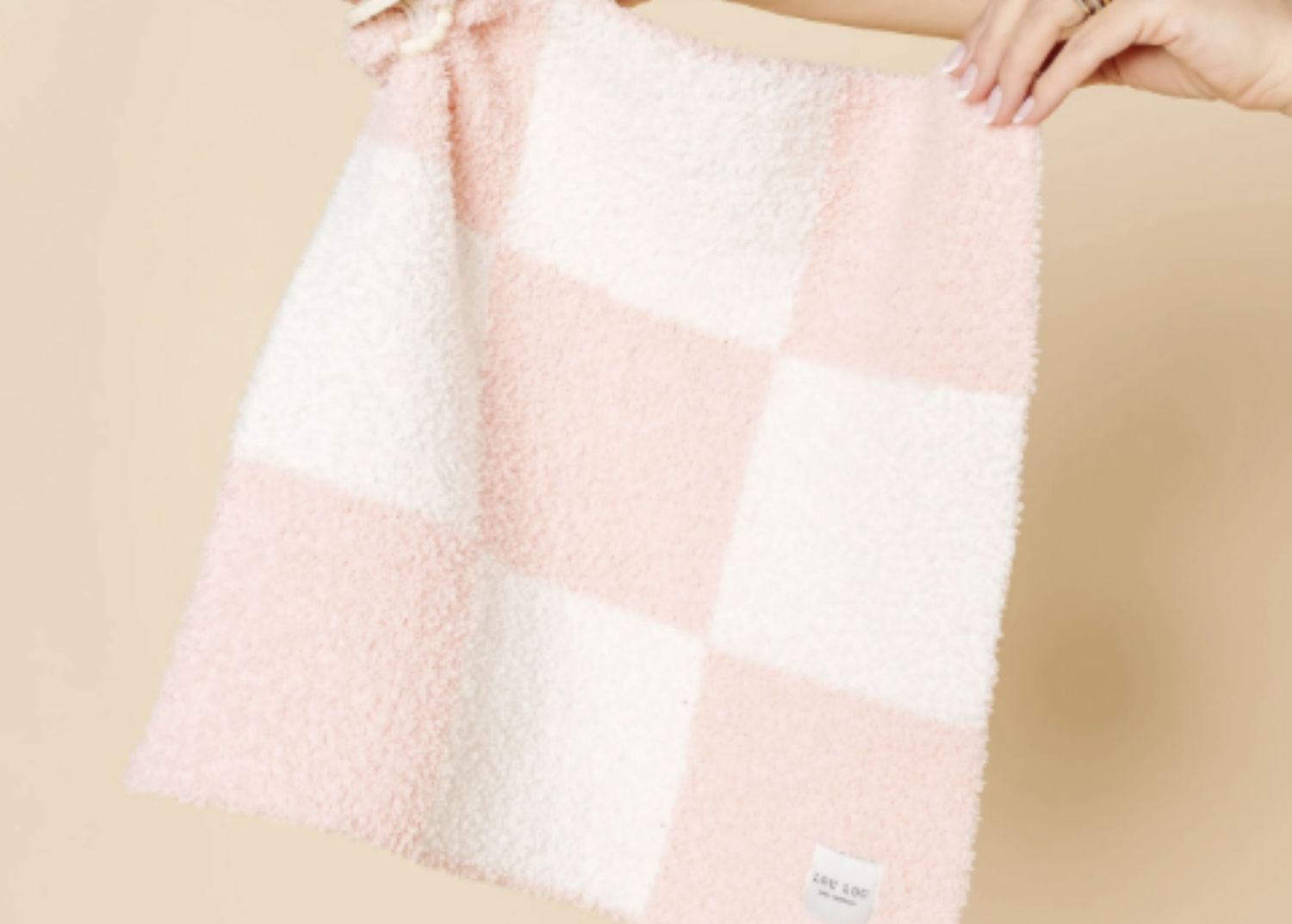 Chenille Blanket - Blush Check, Color: Blush Check