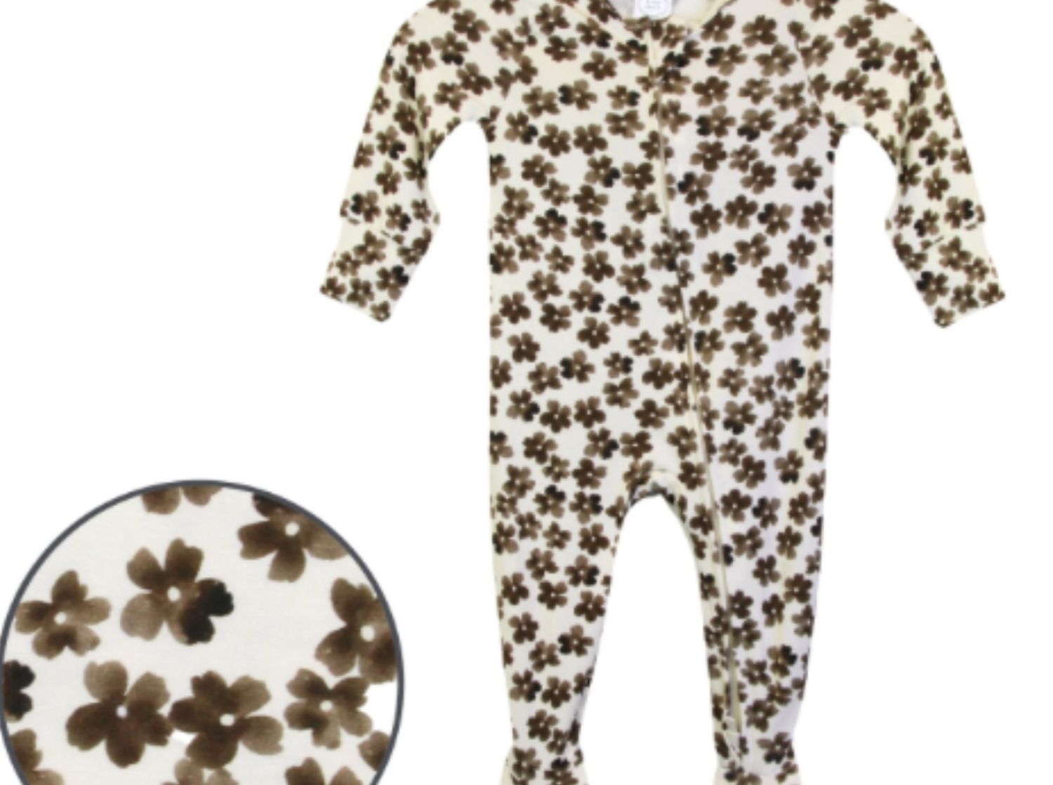 Zipper Footies - Sloan, Color: Cream / Brown Flowers, Size: Premie