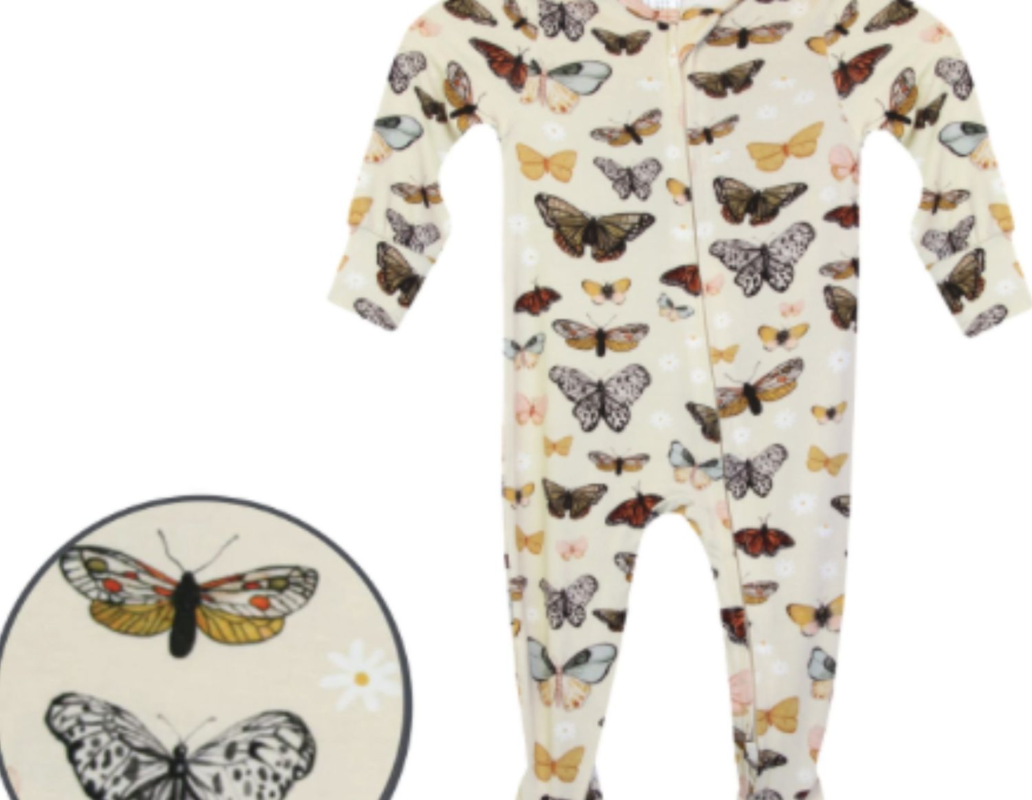 Zipper Footies - Amelia, Color: Butterflies, Size: Premie