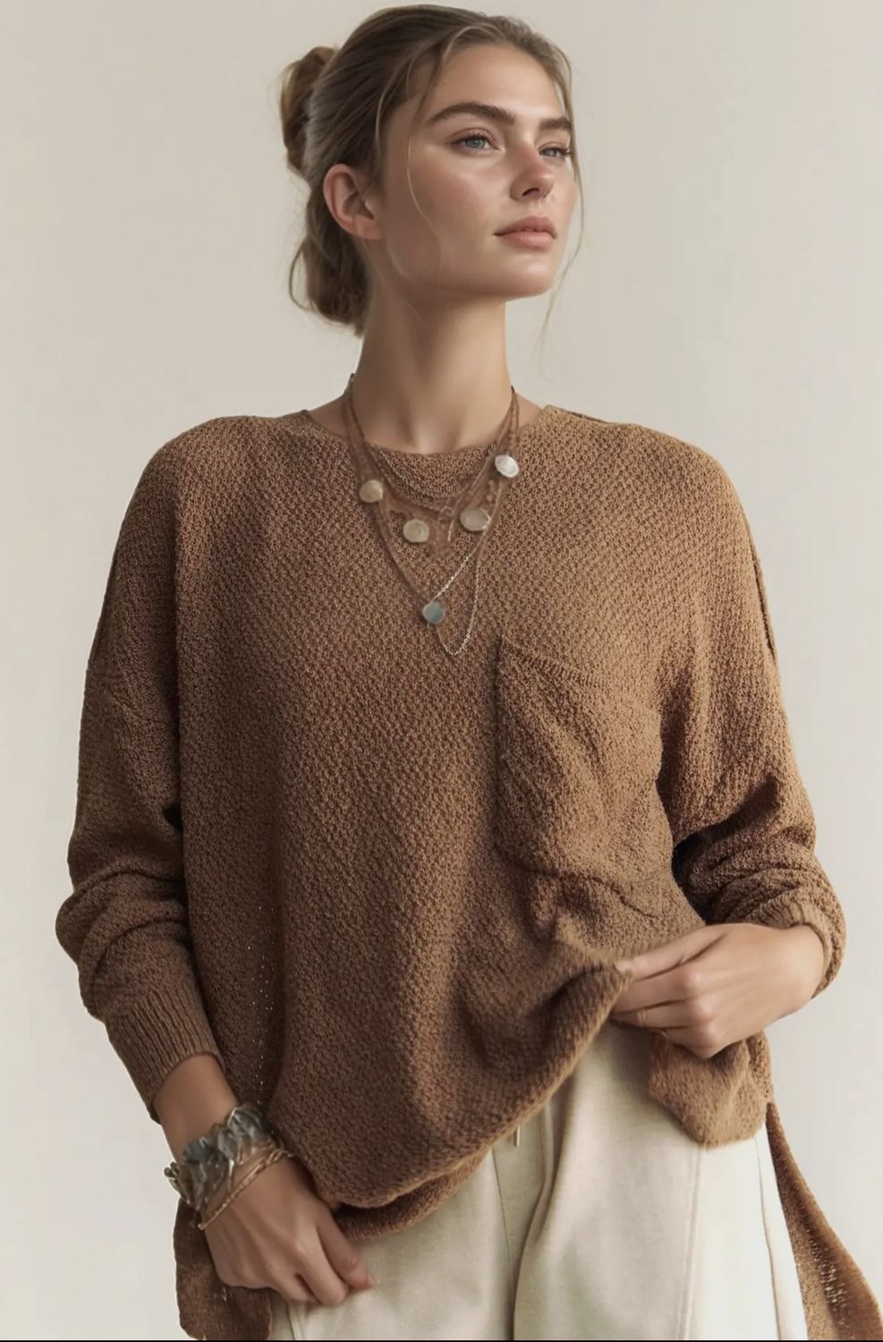Becky Textured Sweater Top, Color: Mocha, Size: Small
