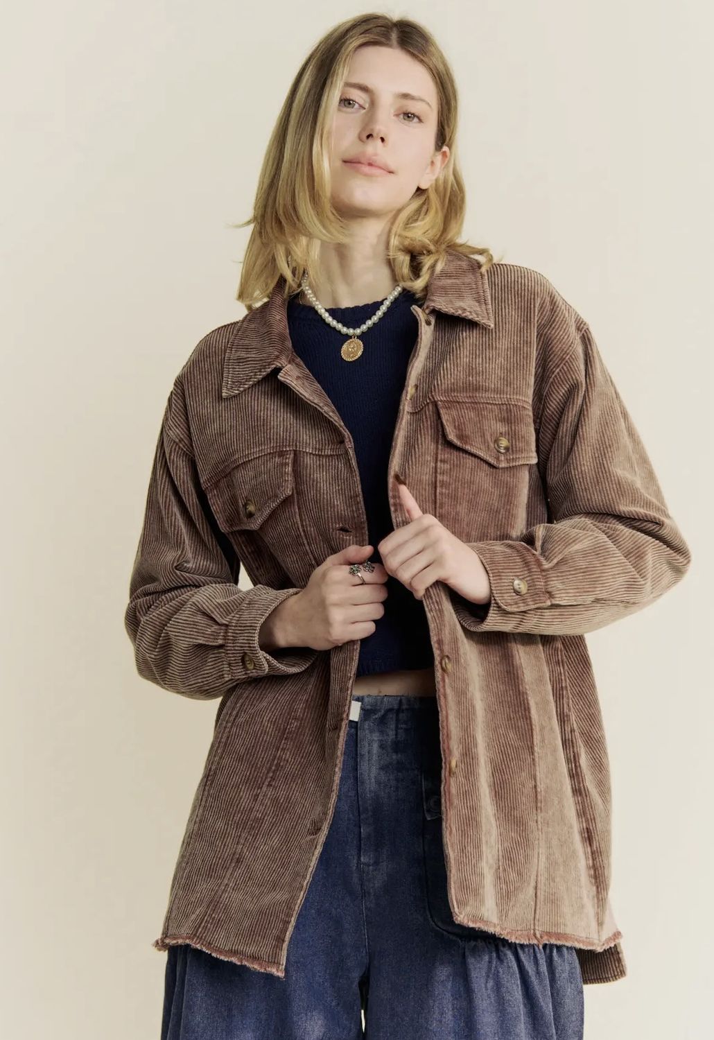 Corduroy Retro Jacket, Color: Camel, Size: Small