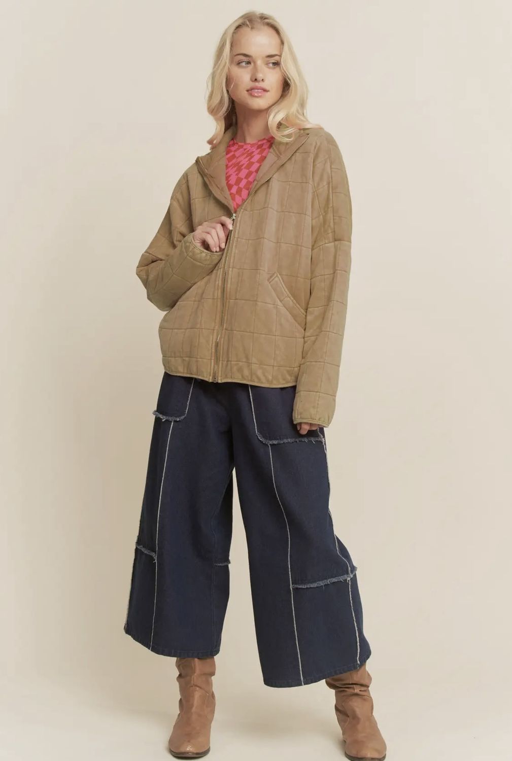 Comfy Quilted Relaxed Jacket, Color: Latte, Size: Small