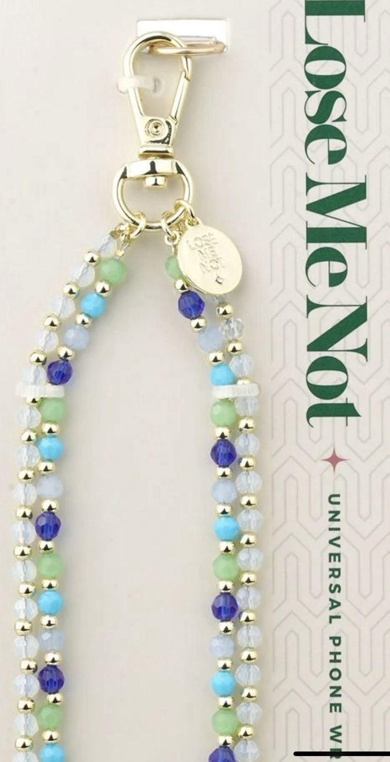 Phone Wristlet - Gold Blue &amp; Green Bead, Color: Gold Blue &amp; Green Bead