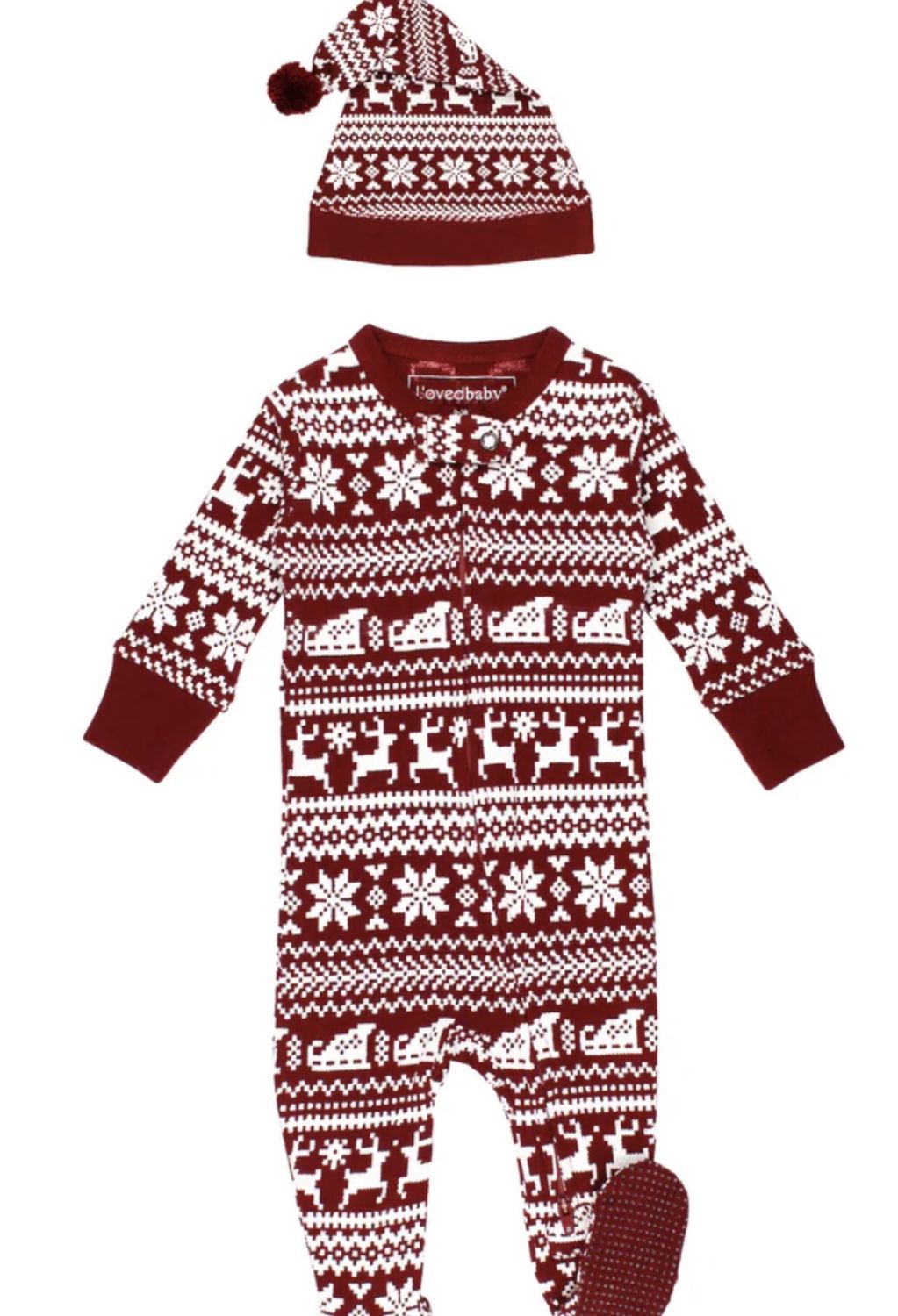Holiday Thermal Zipper Footie - Santa’s Sleigh, Season: Santa’s Sleigh, Size: NB