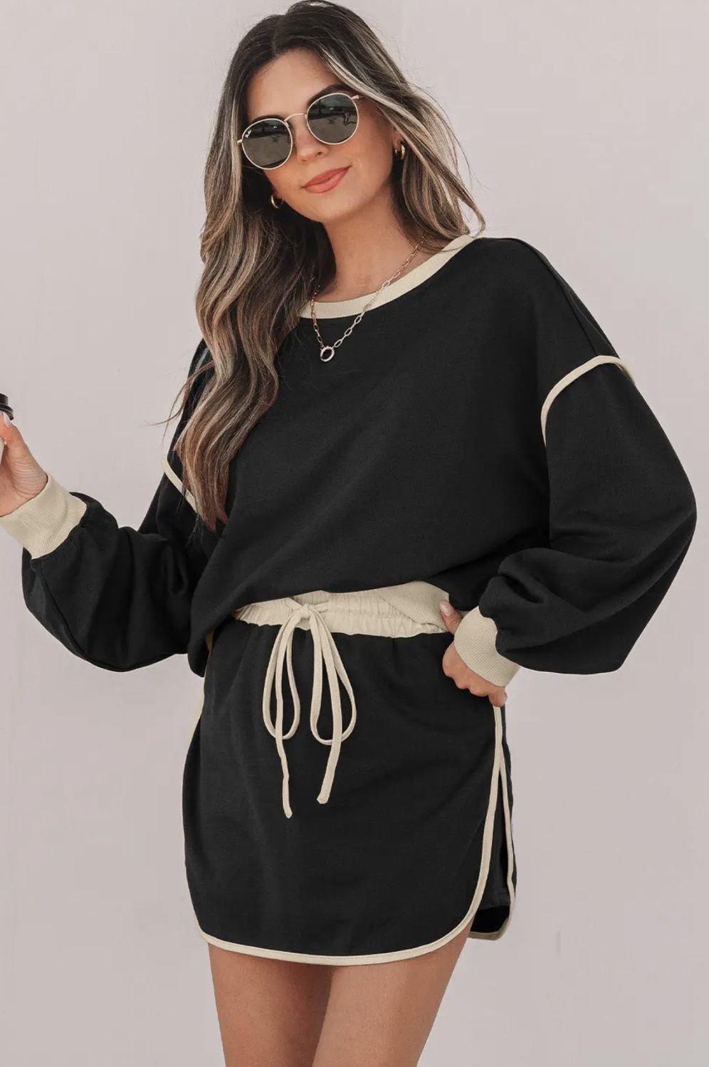 Ali Black Pullover Skort Set, Color: Black, Size: Small