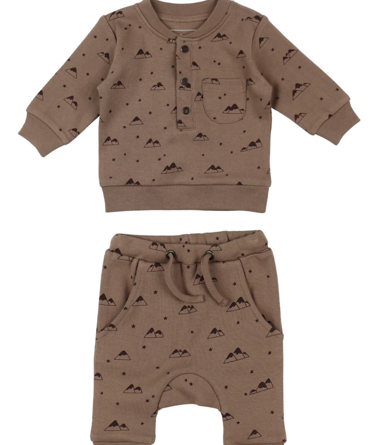 Pine &amp; Peak Sweatshirt &amp; Jogger Set - Latte Mountain, Color: Latte, Size: 0-3M