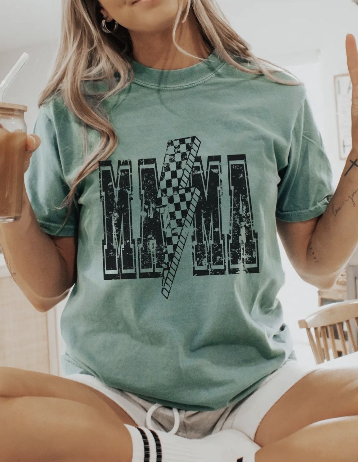 Tessa MAMA Tee, Color: Seafoam Teal, Size: Small