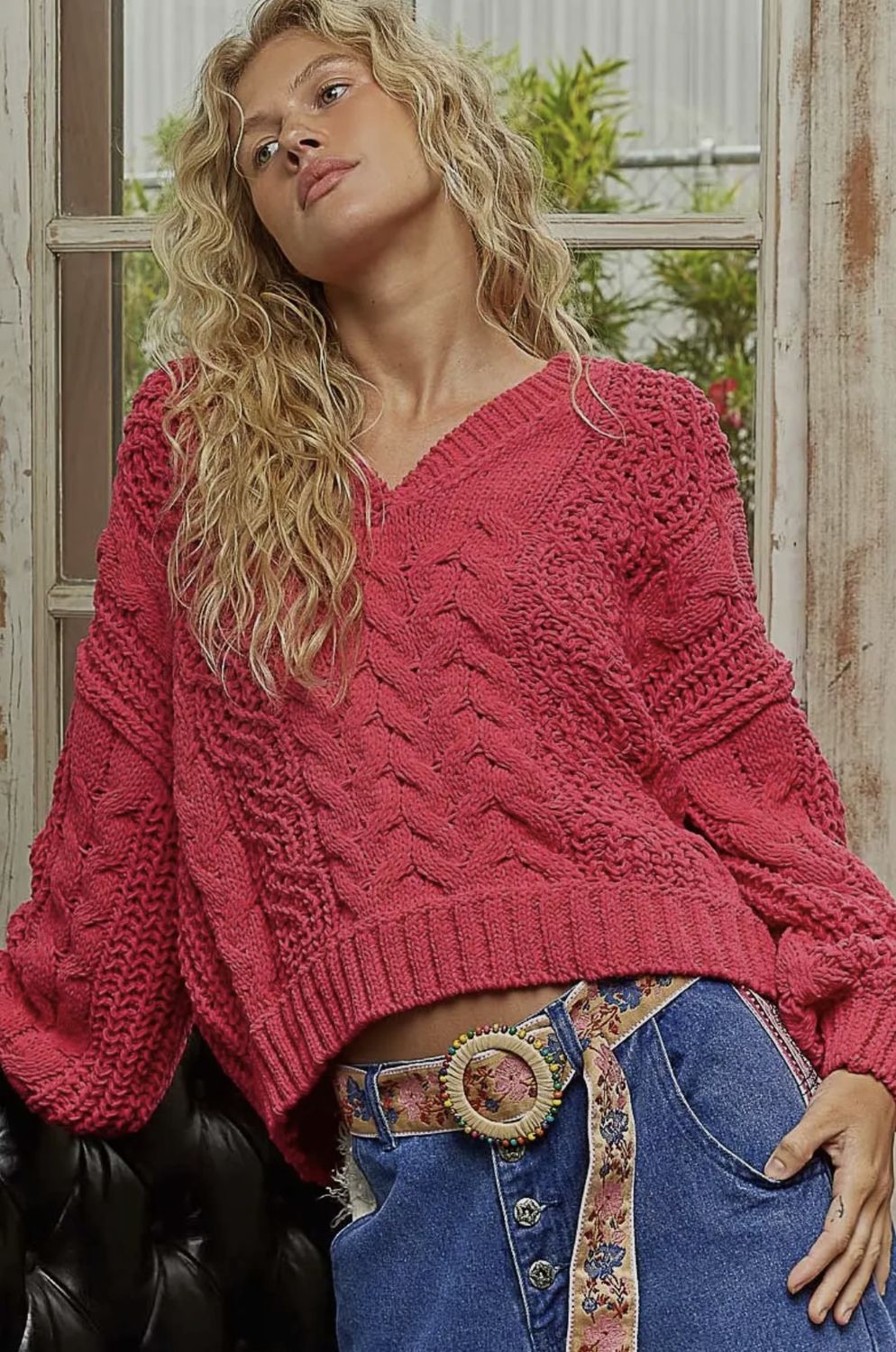 Jess Knit Sweater, Color: Fuschia, Size: Small