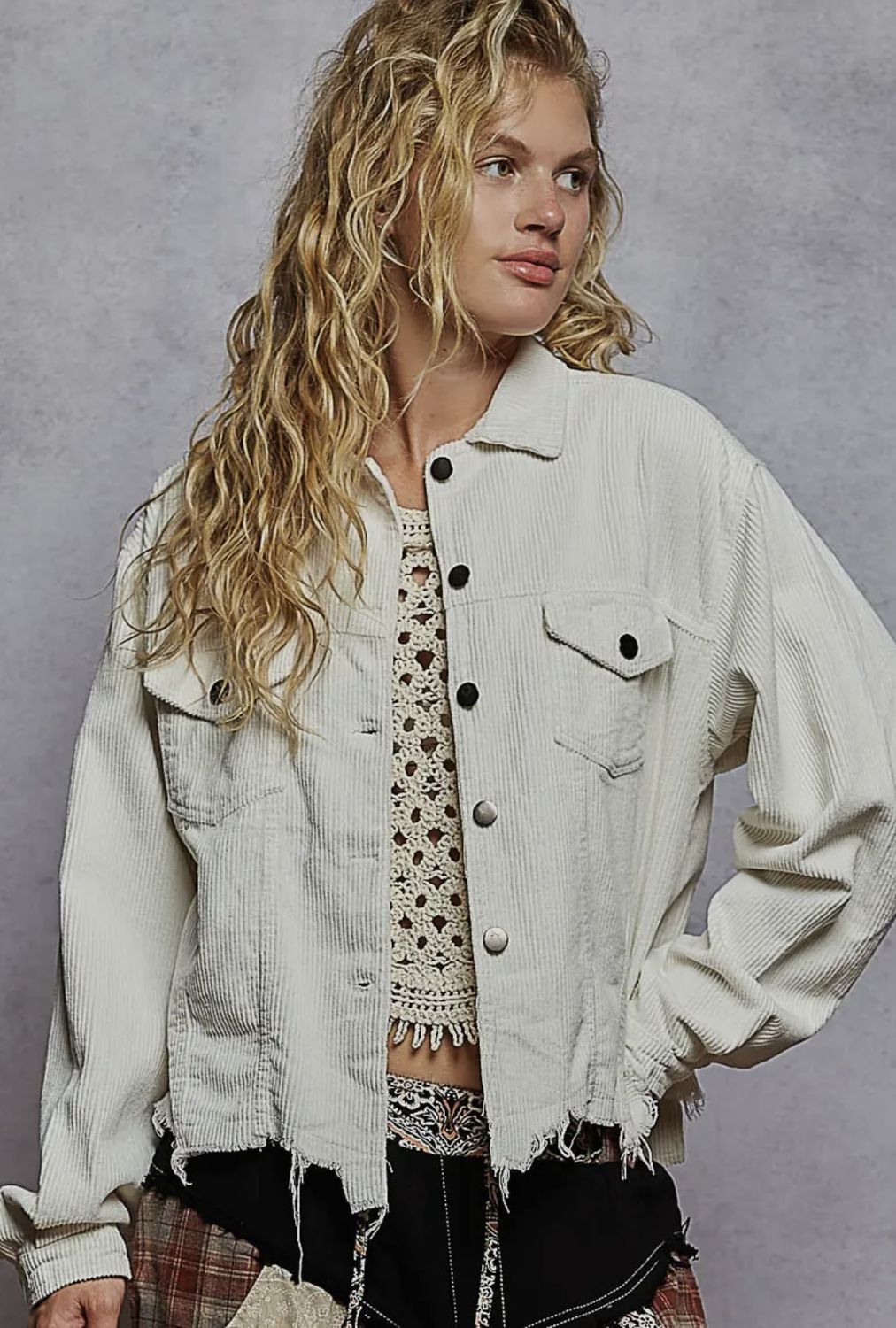 Vivian Raw Hem Corduroy, Color: White, Size: Small