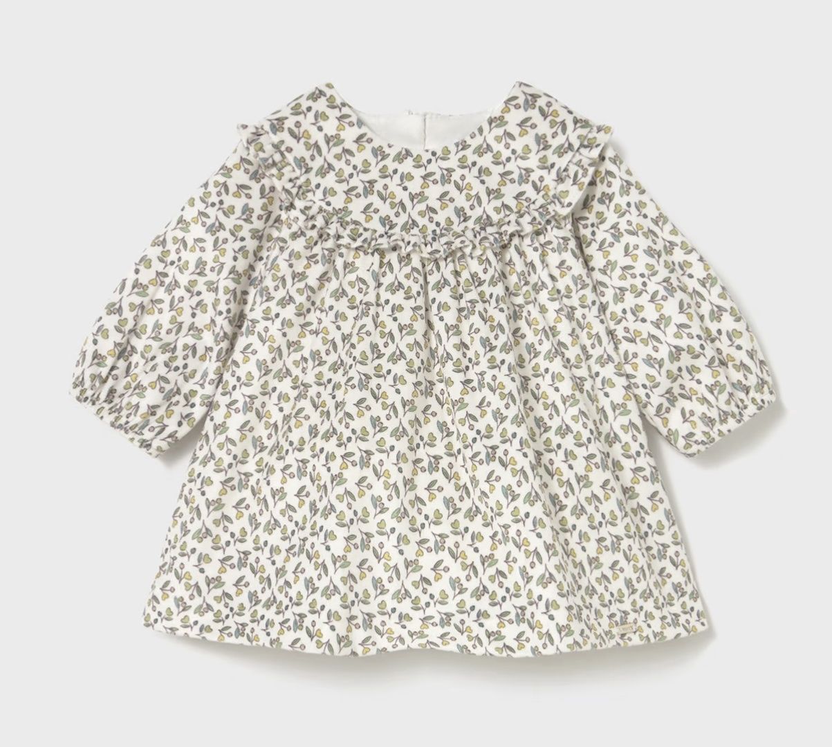 Hailey Velour Dress - Aceituna, Color: Cream Floral, Size: 1-2M