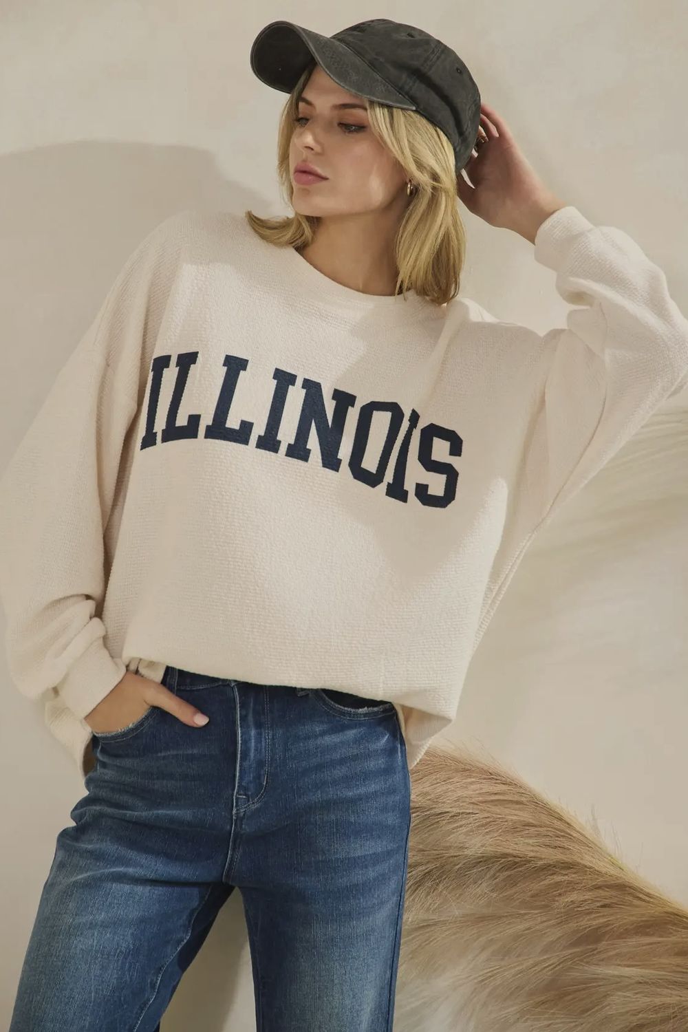 Illinois Graphic Sweatshirt, Color: Ivory, Size: Small