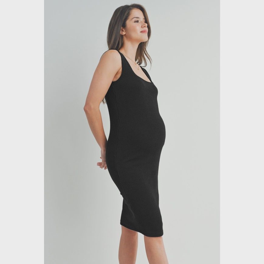 Jenny Ribbed Midi Dress - Black