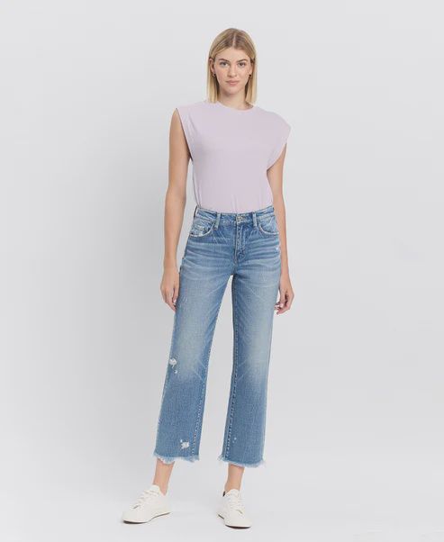Periwinkle High Rise Crop Straight, Size: 24