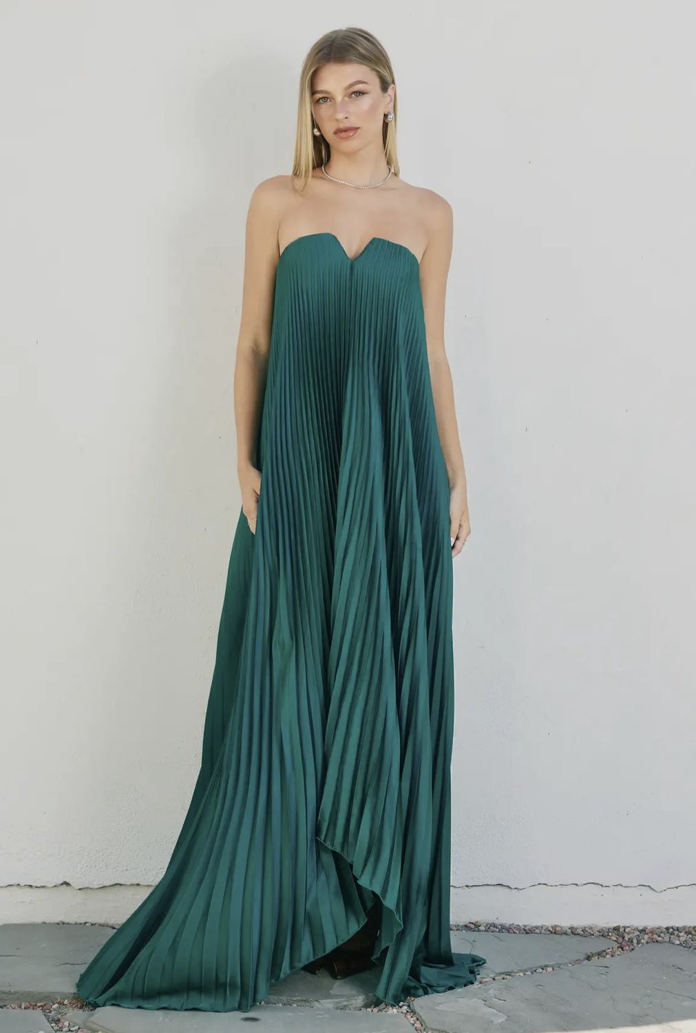 Lilah Pleated Dress - Emerald Green, Color: Emerald Green, Size: Small