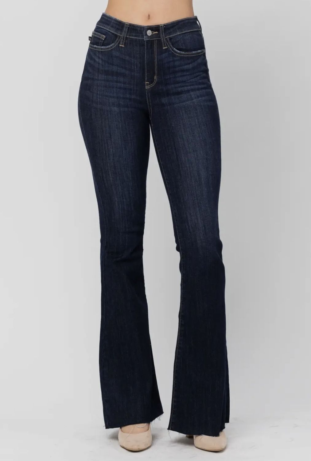 Judy High Waisted Ray Hem Flare Jeans, Color: Dark Blue, Size: 0/24
