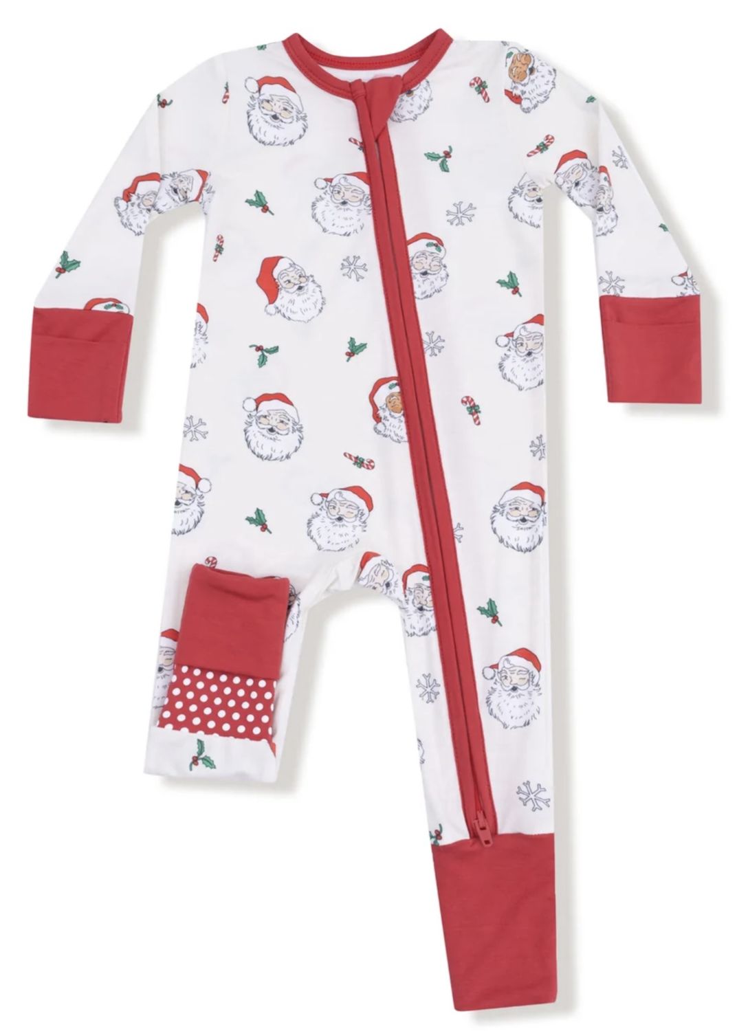 2-Way Zipper Romper - Vintage Santas, Color: Vintage Santas, Size: 0-3M