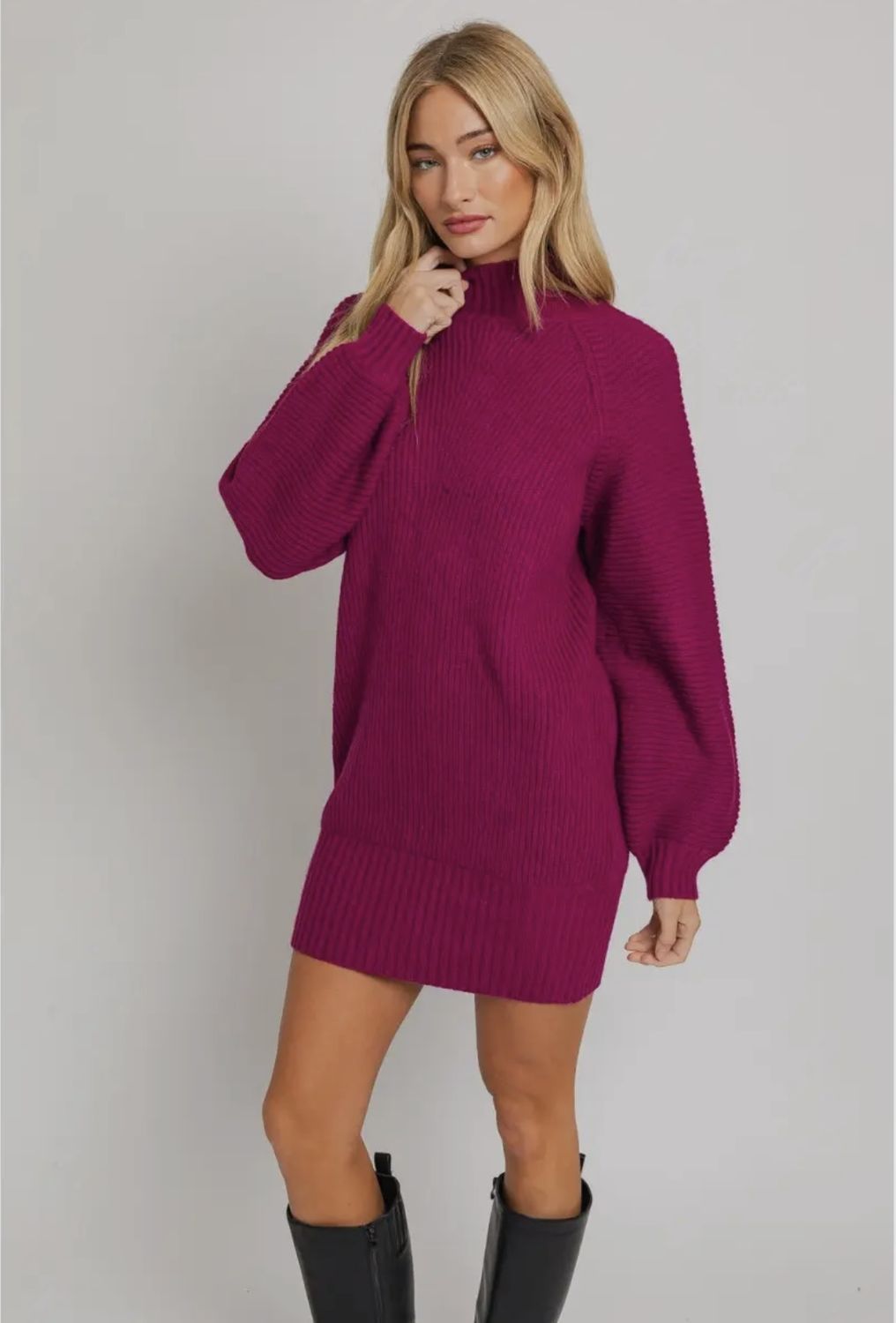 Emily Cozy Sweater Dress, Color: Magenta, Size: Small