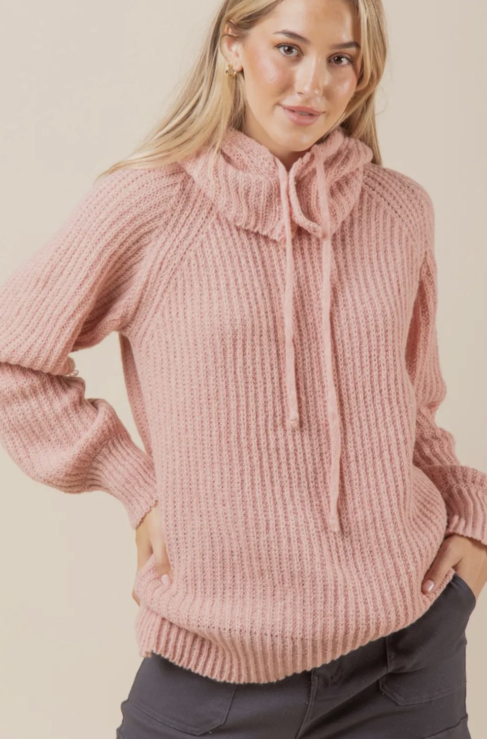Bella Oversized Hoodie Sweater Top, Color: Blush, Size: Small