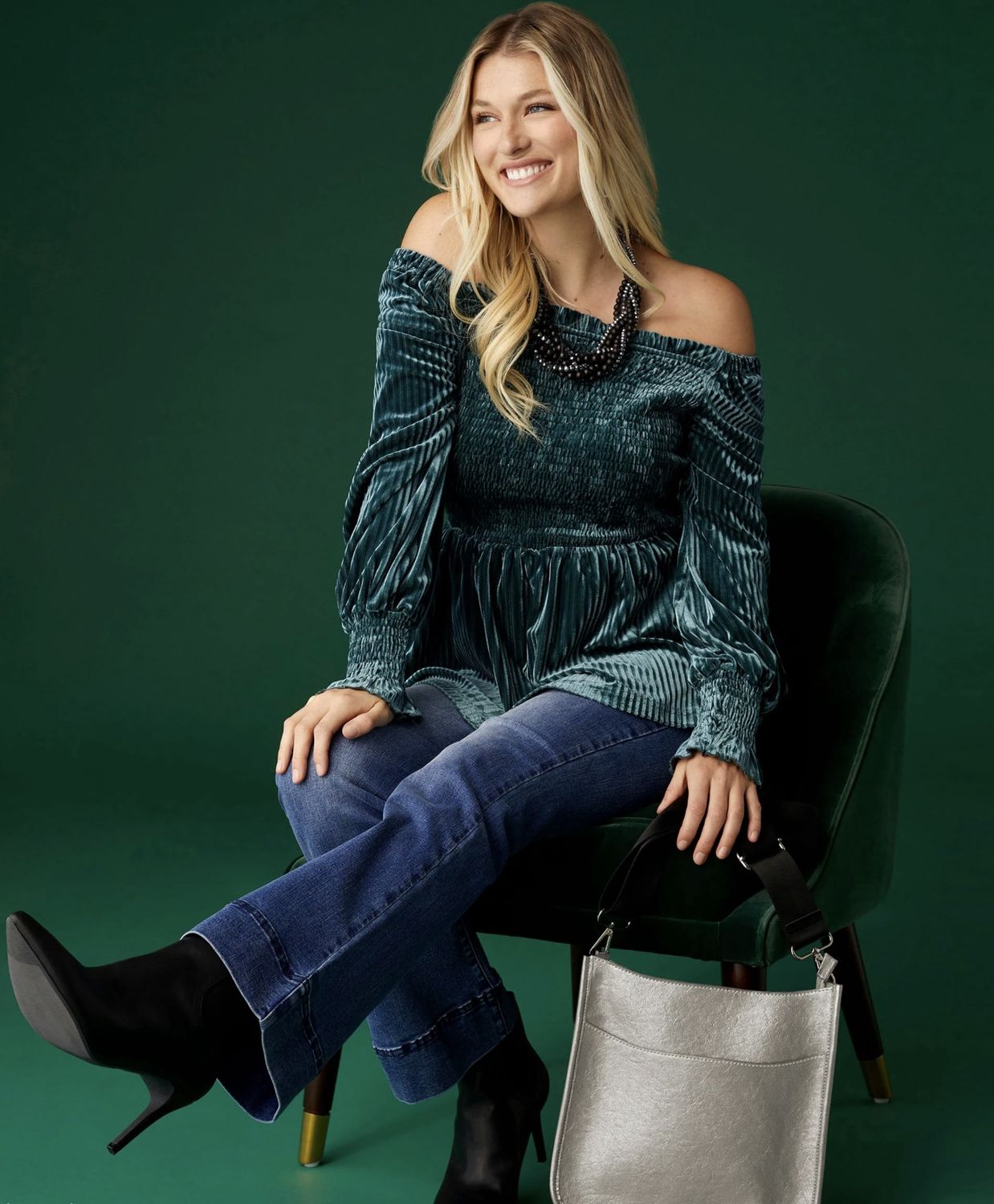 Lulu Pleated Velour Top - Blue Surf