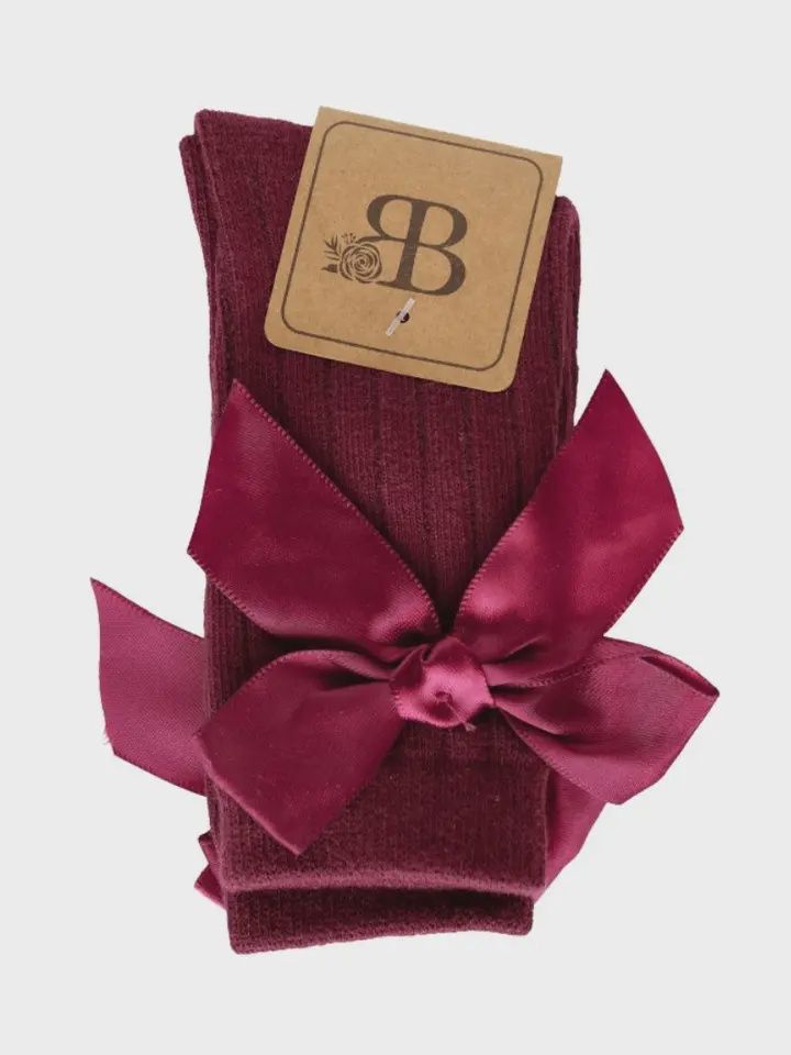 Martha Bow Front Midi Socks - Wine, Color: Wine, Size: Small (0-12 mo.)