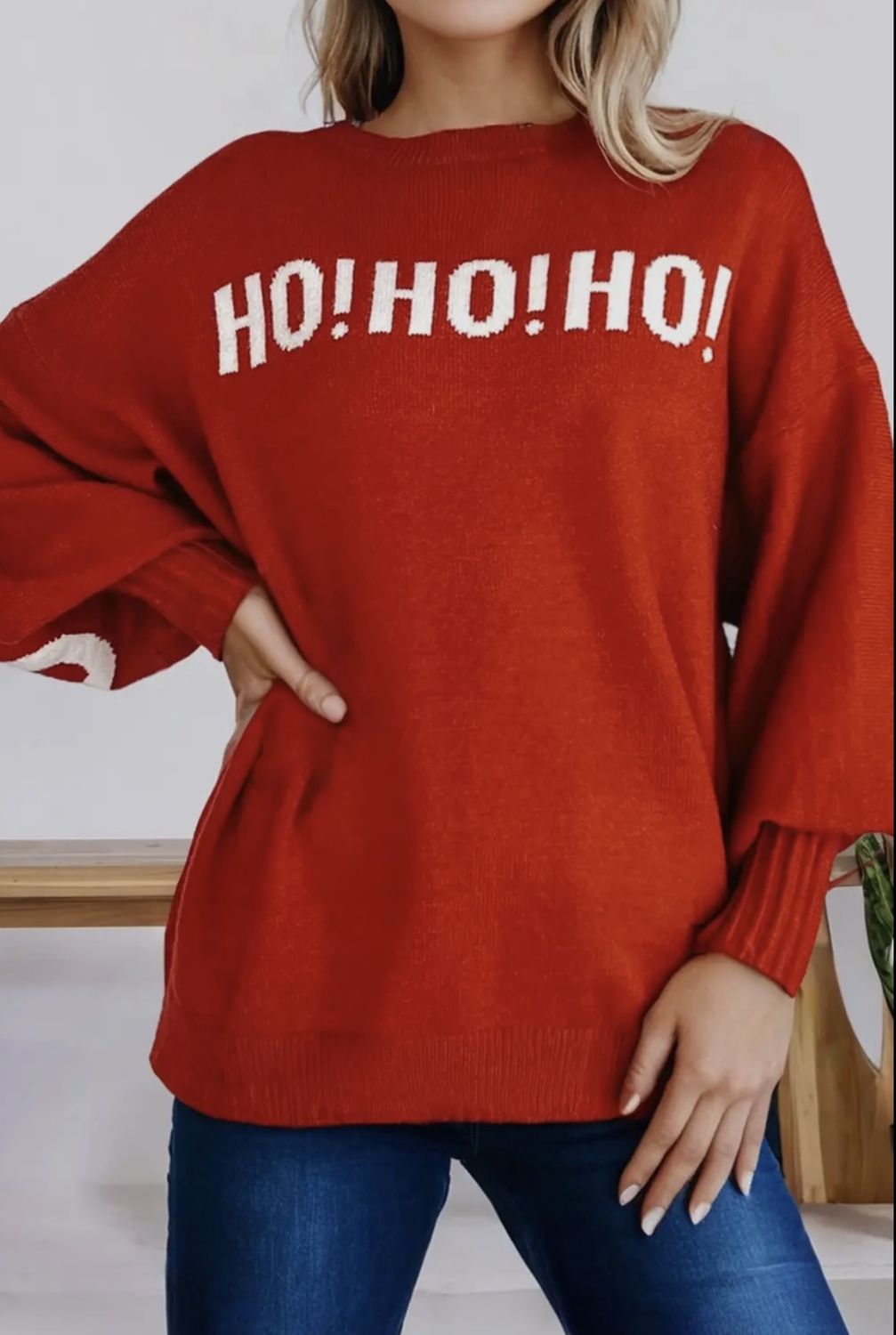 Ho Ho Ho Sweater, Color: Red, Size: Small
