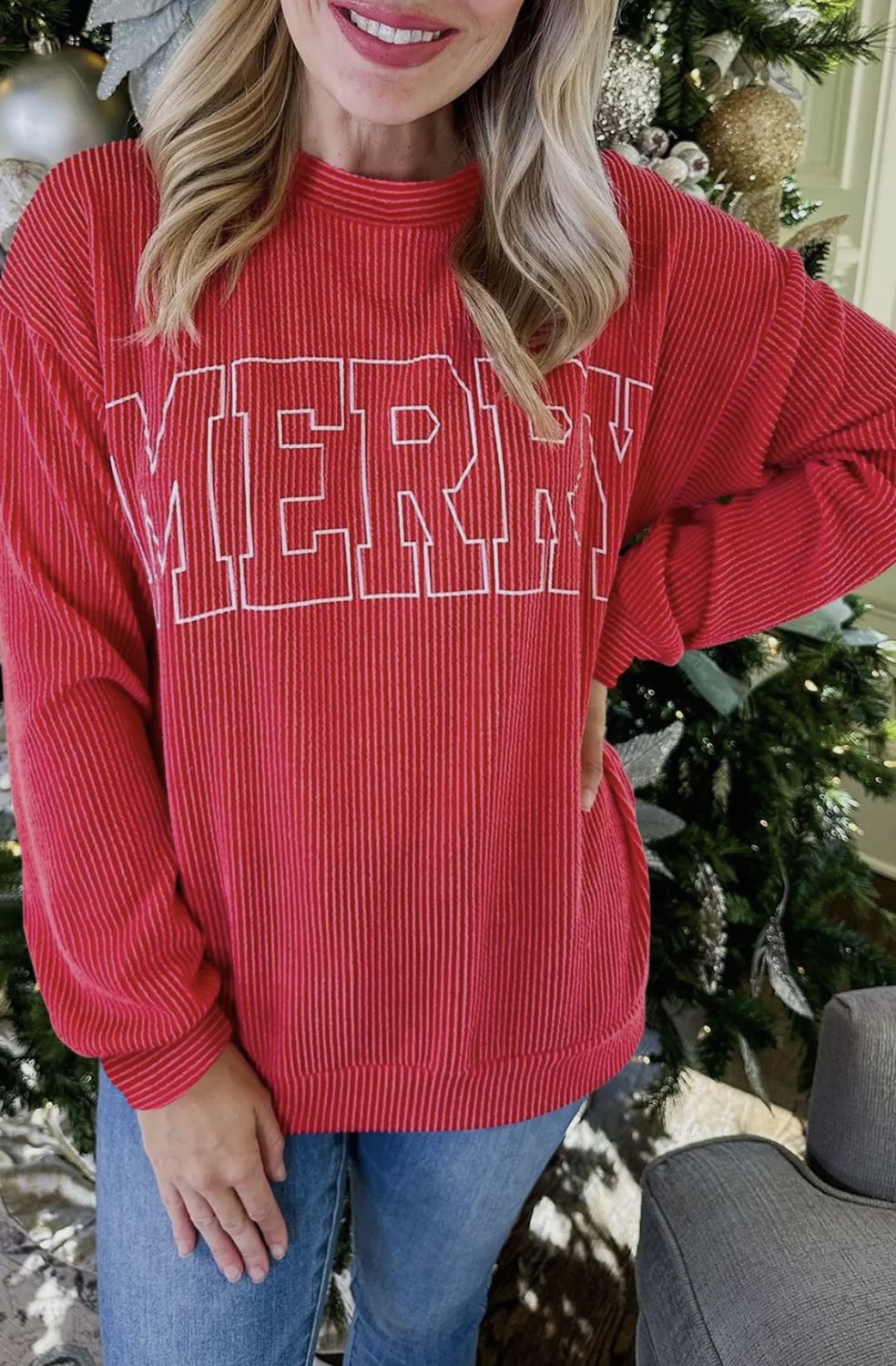 Merry Twisted Rib Top - Red, Color: Red, Size: Small