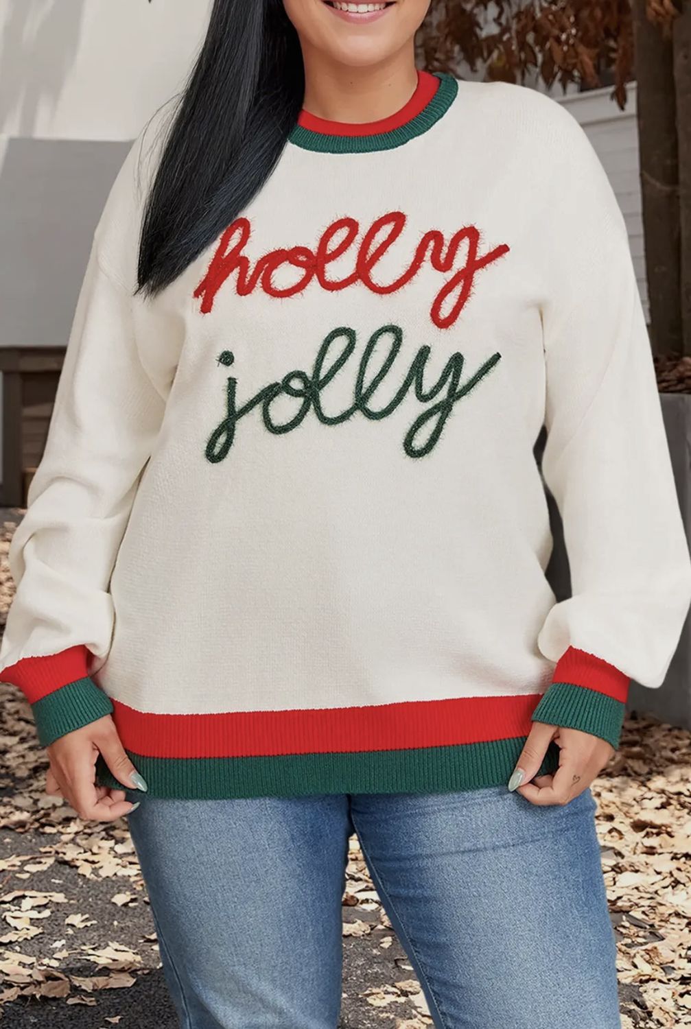 Holly Jolly Sweater, Color: White, Size: 1X