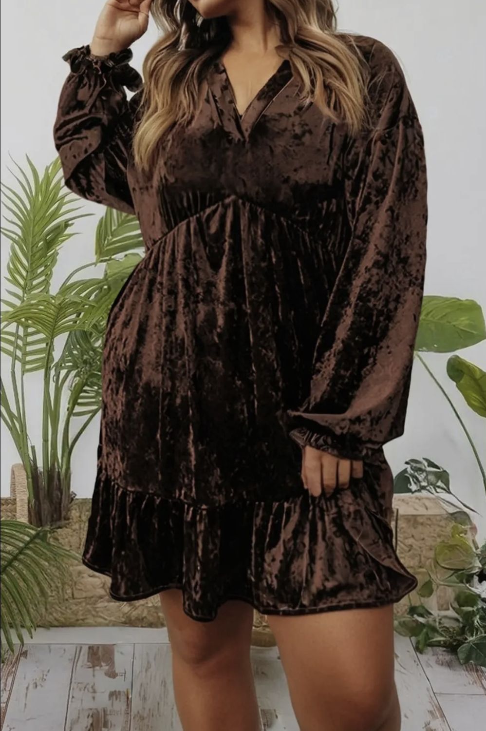 Molly Velvet Mini Dress, Color: Coffee, Size: 1X